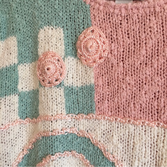 Abstract Color block Crotched Knit Long Sleeve Sweater Woman’s Size Medium nwot - Picture 5 of 10